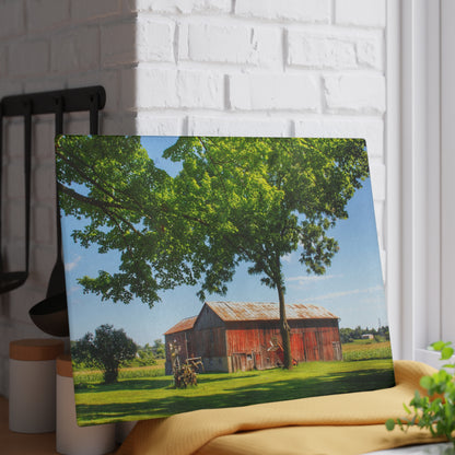 U R There Photography Hunters Creek Little Red Cow Barn Rustic Farmhouse Tempered-Glass Cutting Board