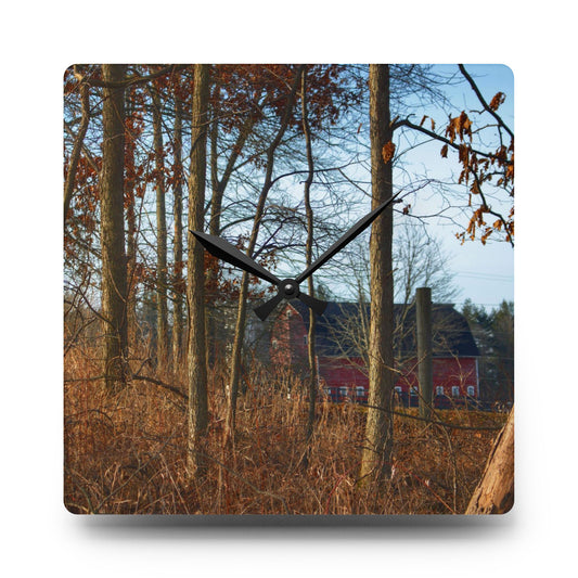 Blood Road Red II Rustic Farmhouse Acrylic Analog Wall Clock 10.75'' × 10.75'' (Square)