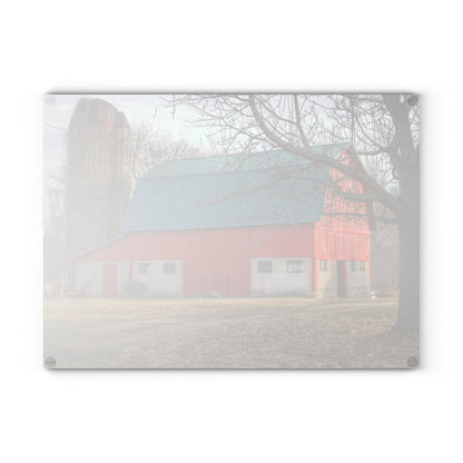 U R There Photography Wilson Road Red and Silo I Rustic Farmhouse Tempered-Glass Cutting Board