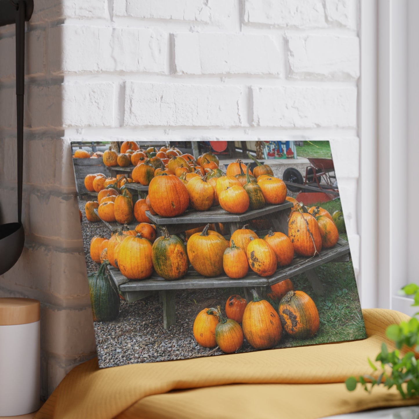 Barn Boutique Rustic Tempered-Glass Cutting Board| Tabletop Pumpkins