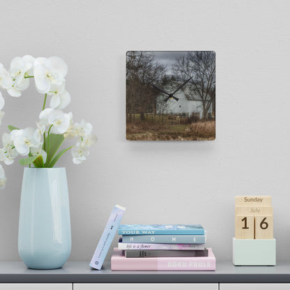 U R There Photography Oakwood Road White II Rustic Farmhouse Acrylic Analog Wall Clock