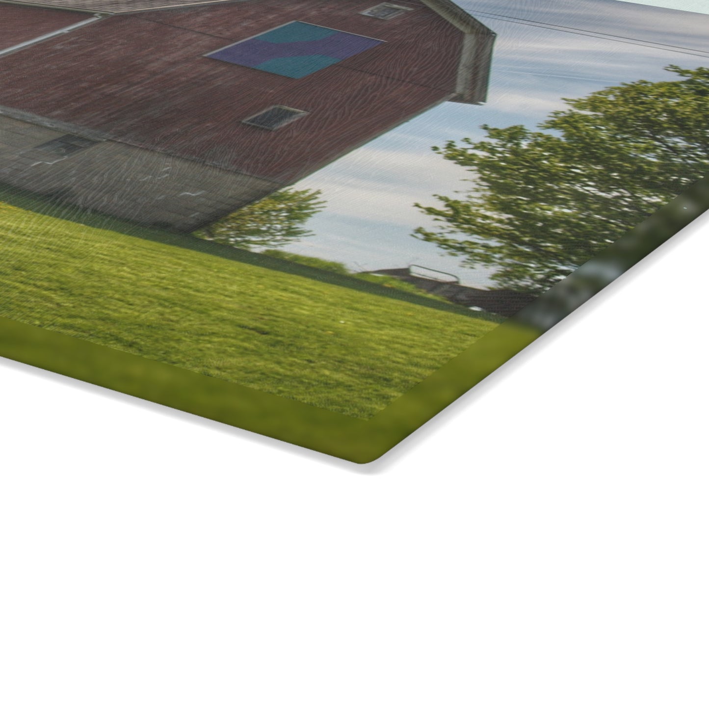 U R There Photography Mertz Road Quilted Red Rustic Farmhouse Tempered-Glass Cutting Board