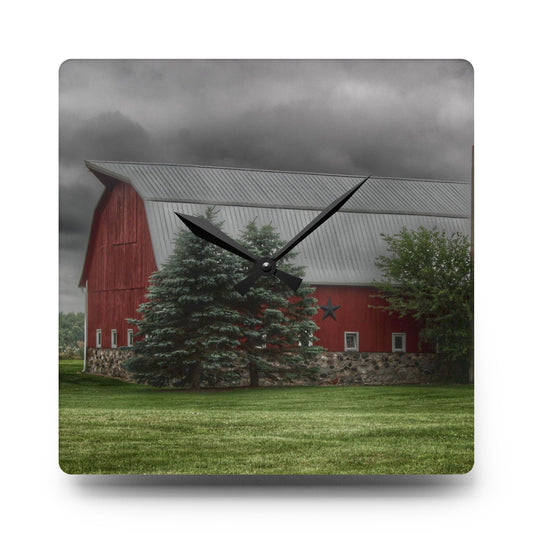Clifford Road Red and Silo I Rustic Farmhouse Acrylic Analog Wall Clock 10.75'' × 10.75'' (Square)