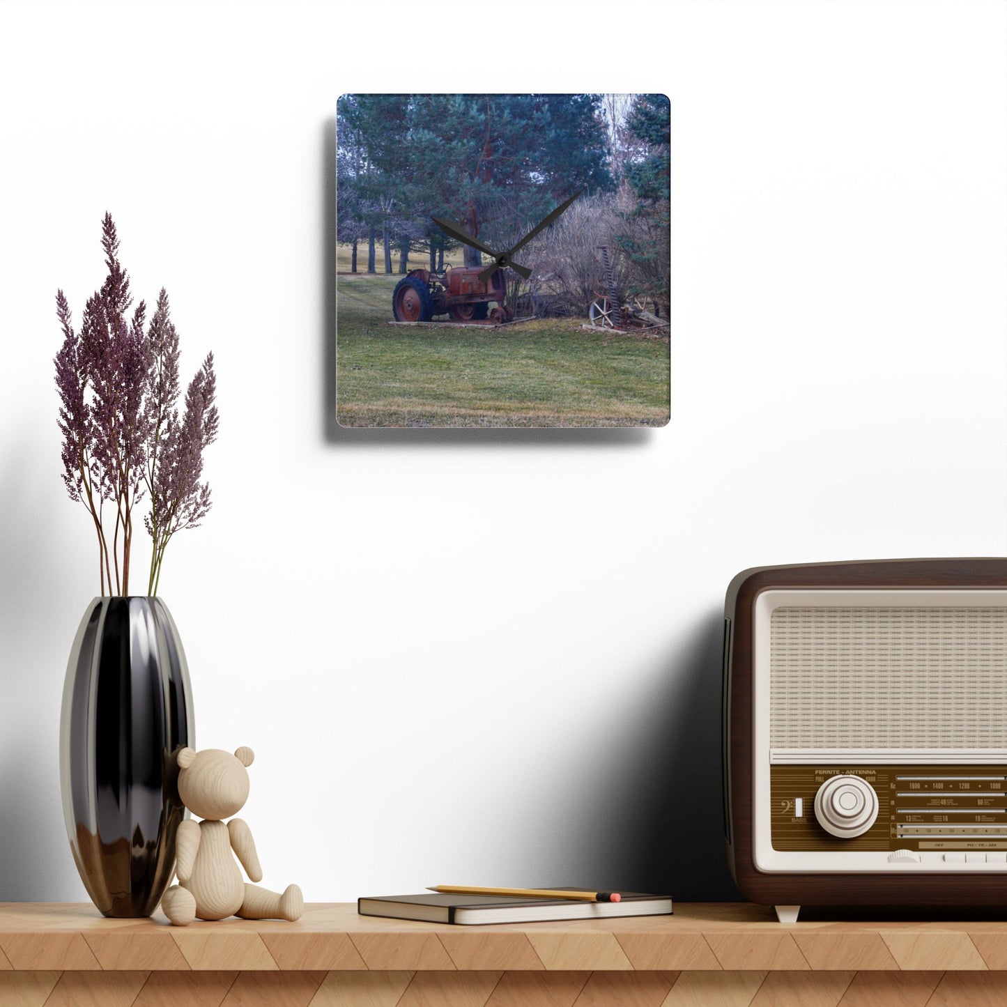 U R There Photography Casey Road Yard Art I Rustic Farmhouse Acrylic Analog Wall Clock