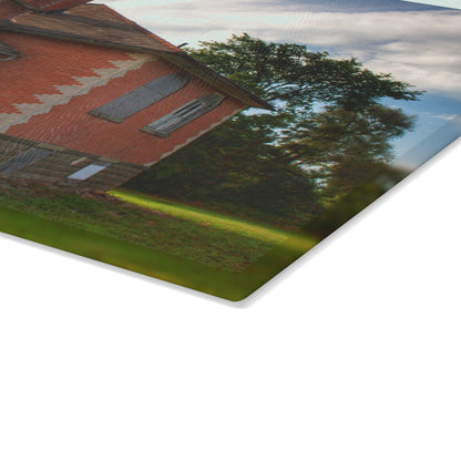 U R There Photography North Grove Road Schoolhouse I Rustic Farmhouse Tempered-Glass Cutting Board