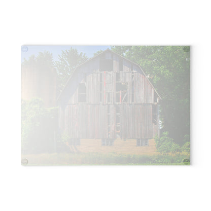 U R There Photography Mushroom Road Red and Silo Rustic Farmhouse Tempered-Glass Cutting Board