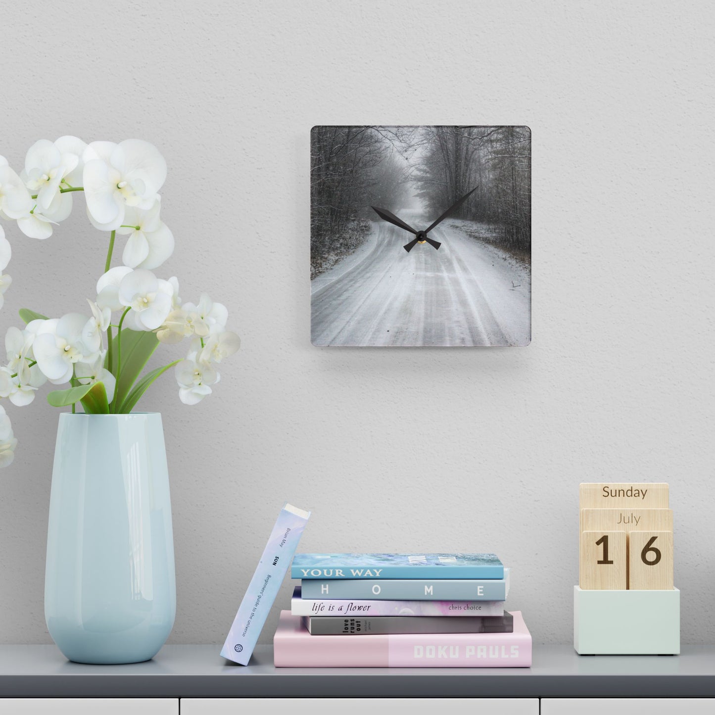 U R There Photography Cold Country Roads Rustic Farmhouse Acrylic Analog Wall Clock