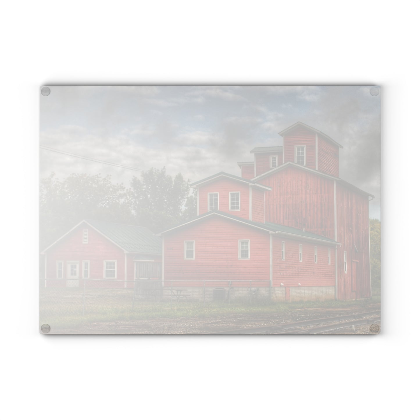 U R There Photography Aside the Tracks in Clifford Rustic Farmhouse Tempered-Glass Cutting Board