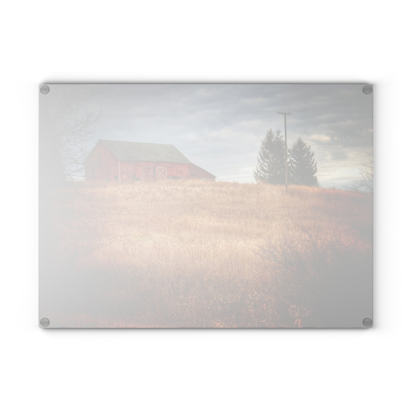 U R There Photography Grey Road Hillside Red II Rustic Farmhouse Tempered-Glass Cutting Board