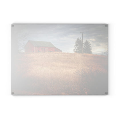 U R There Photography Grey Road Hillside Red II Rustic Farmhouse Tempered-Glass Cutting Board