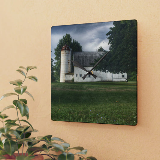 U R There Photography Marathon Road White Rustic Farmhouse Acrylic Analog Wall Clock
