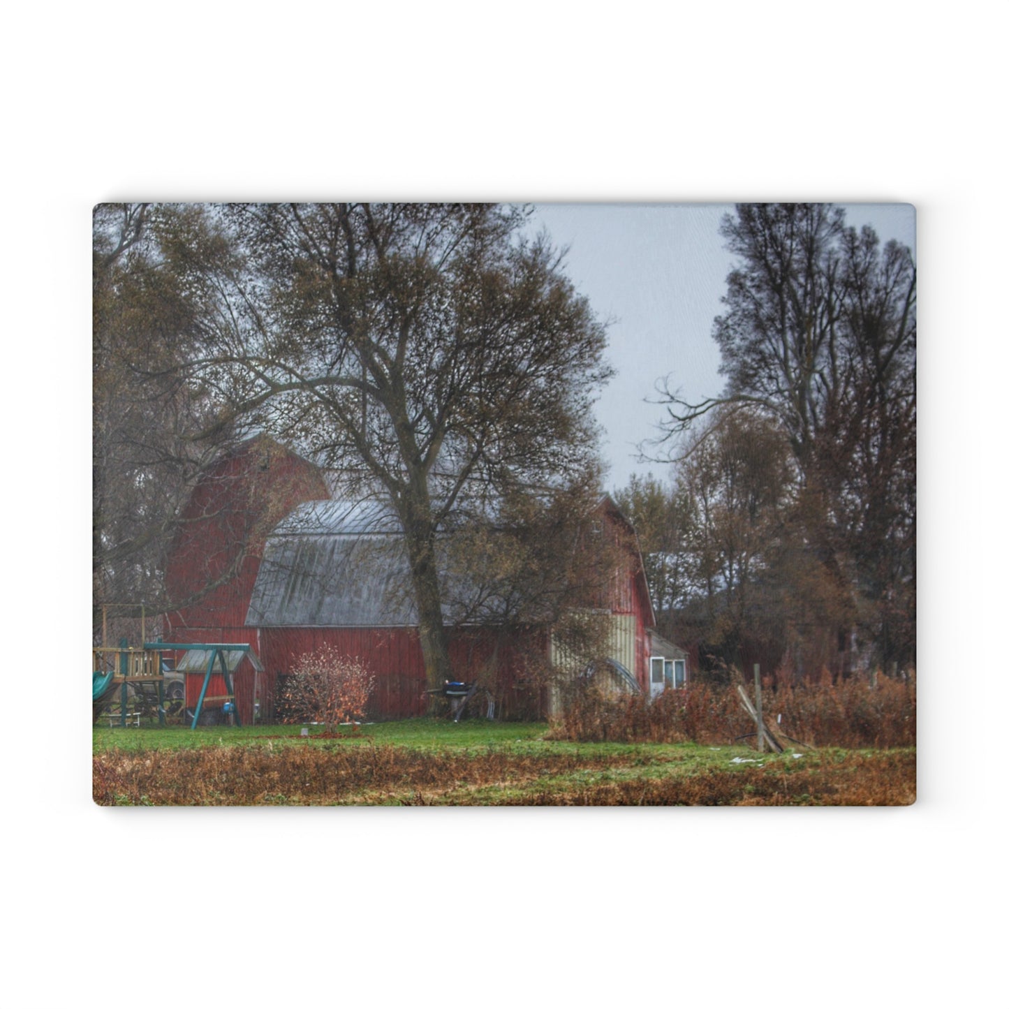 U R There Photography Dryden Road Reds Rustic Farmhouse Tempered-Glass Cutting Board