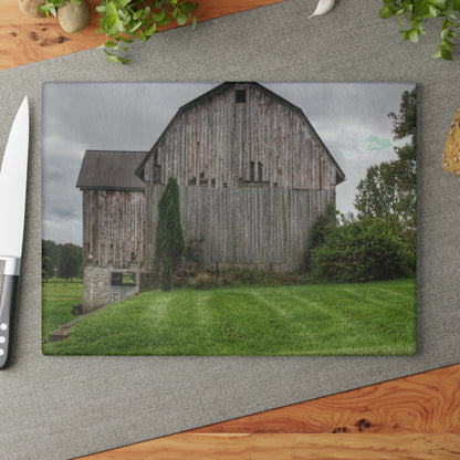 U R There Photography Dequindre Road Grey III Rustic Farmhouse Tempered-Glass Cutting Board