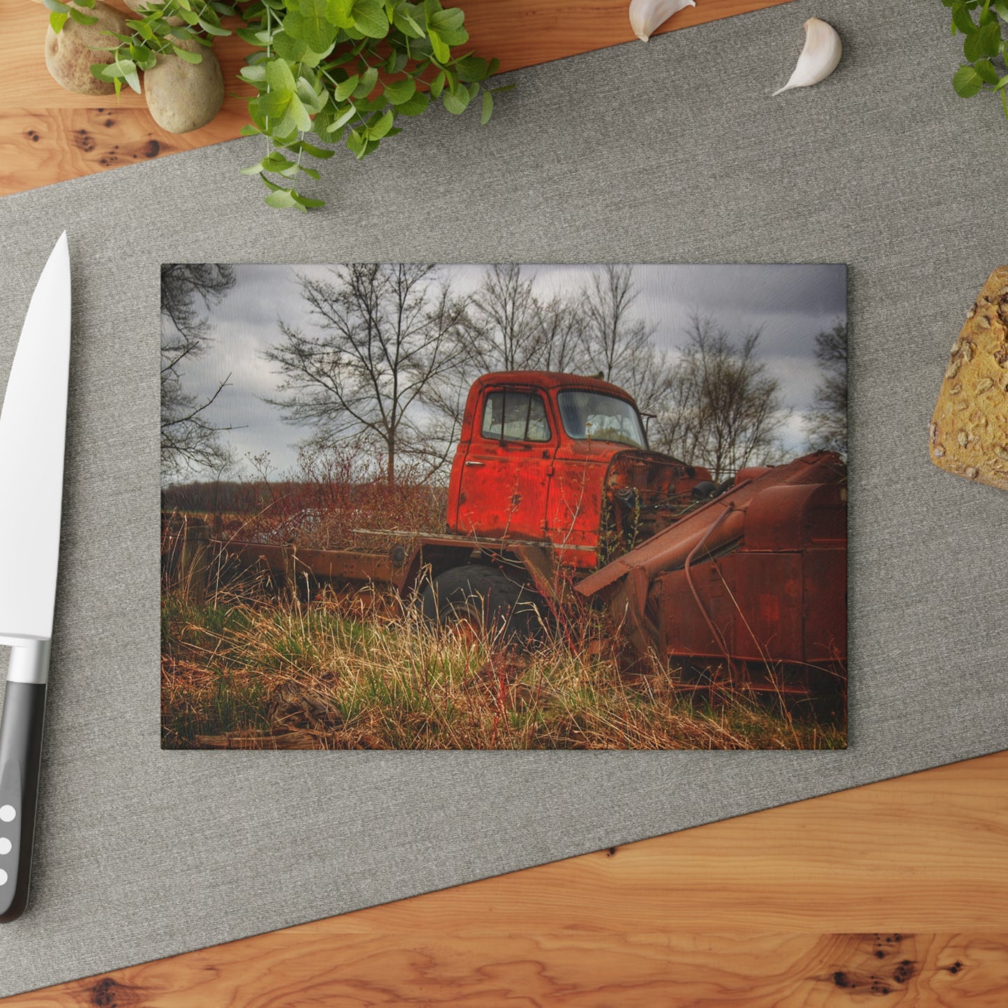 U R There Photography North Gates Road Rusted Red Rustic Farmhouse Tempered-Glass Cutting Board