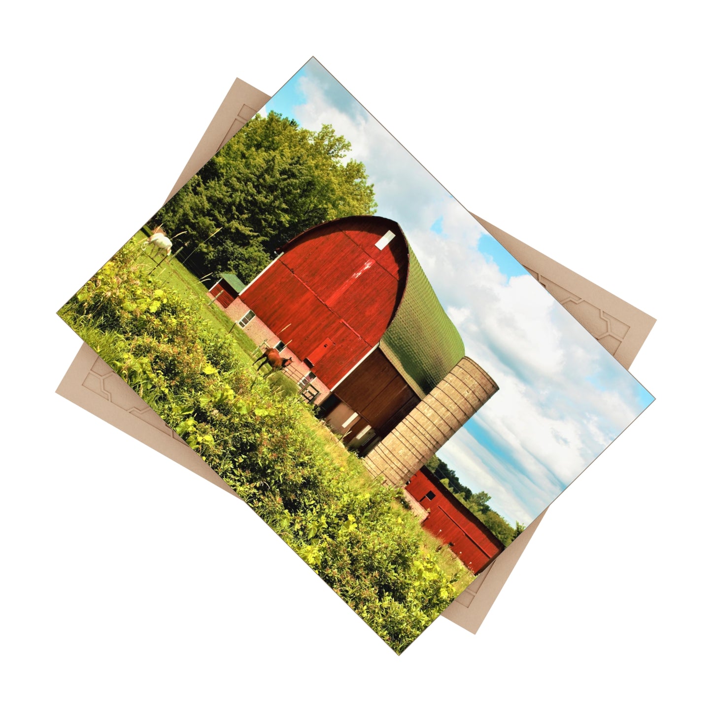 U R There Photography Elmwood Road Red and Horses Rustic Farmhouse Decorative Ceramic Tile