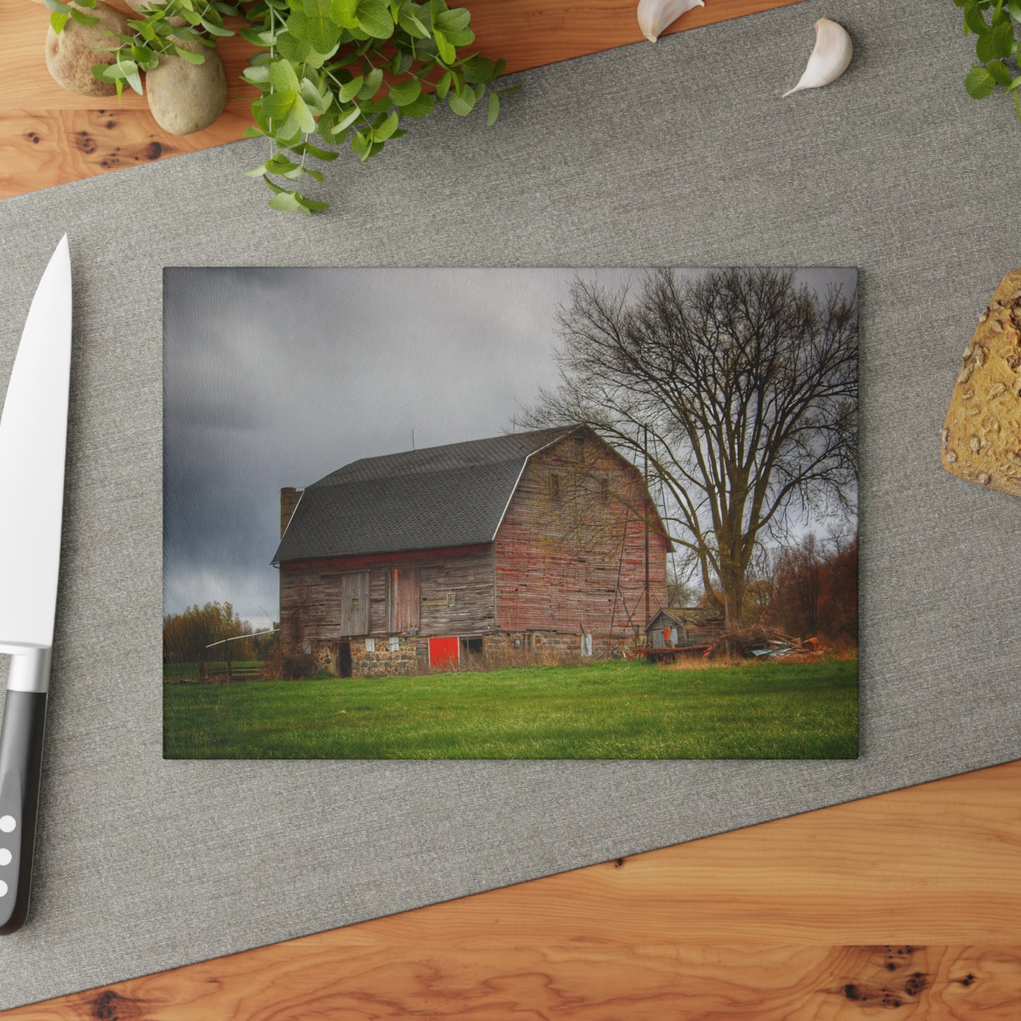 U R There Photography Ashley Drive Fieldstone Red Rustic Farmhouse Tempered-Glass Cutting Board