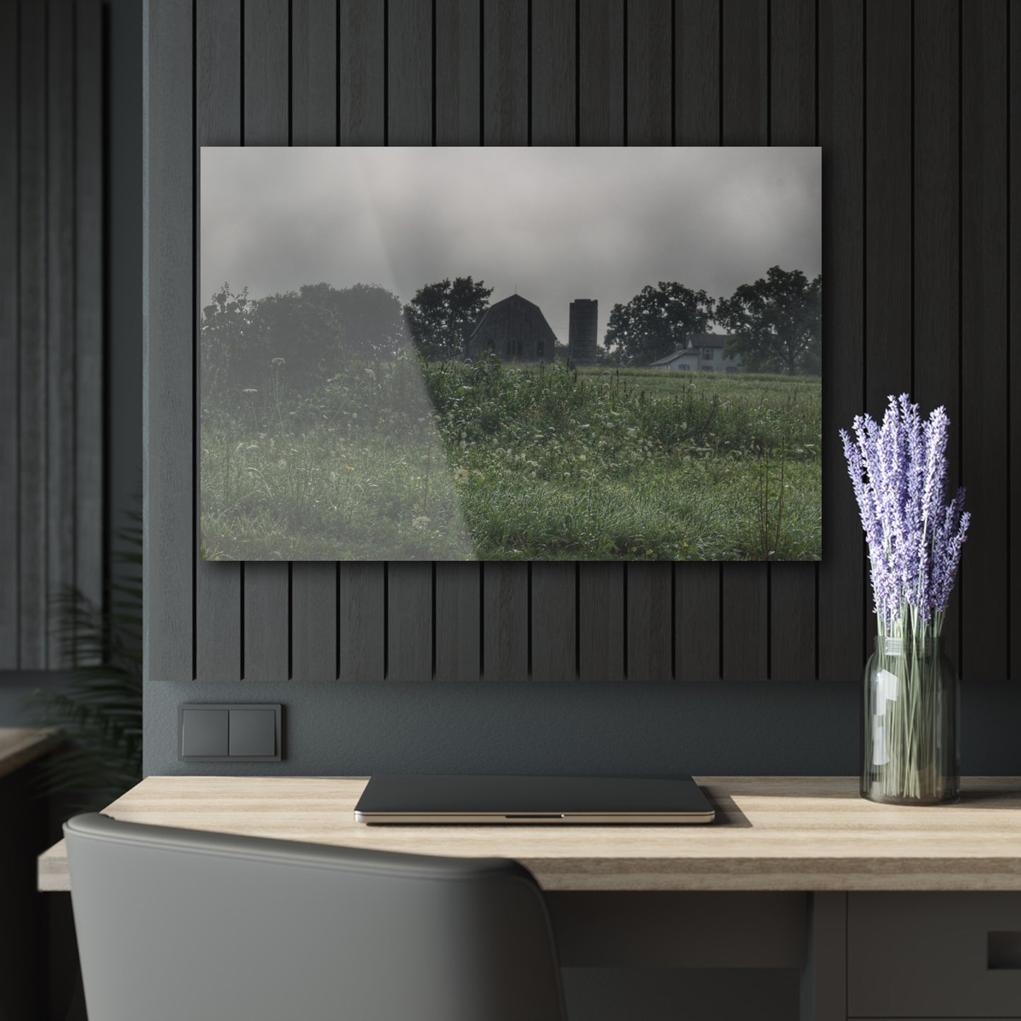 U R There Photography Hill Road Grey in the Fog Rustic Farmhouse Acrylic Wall Print