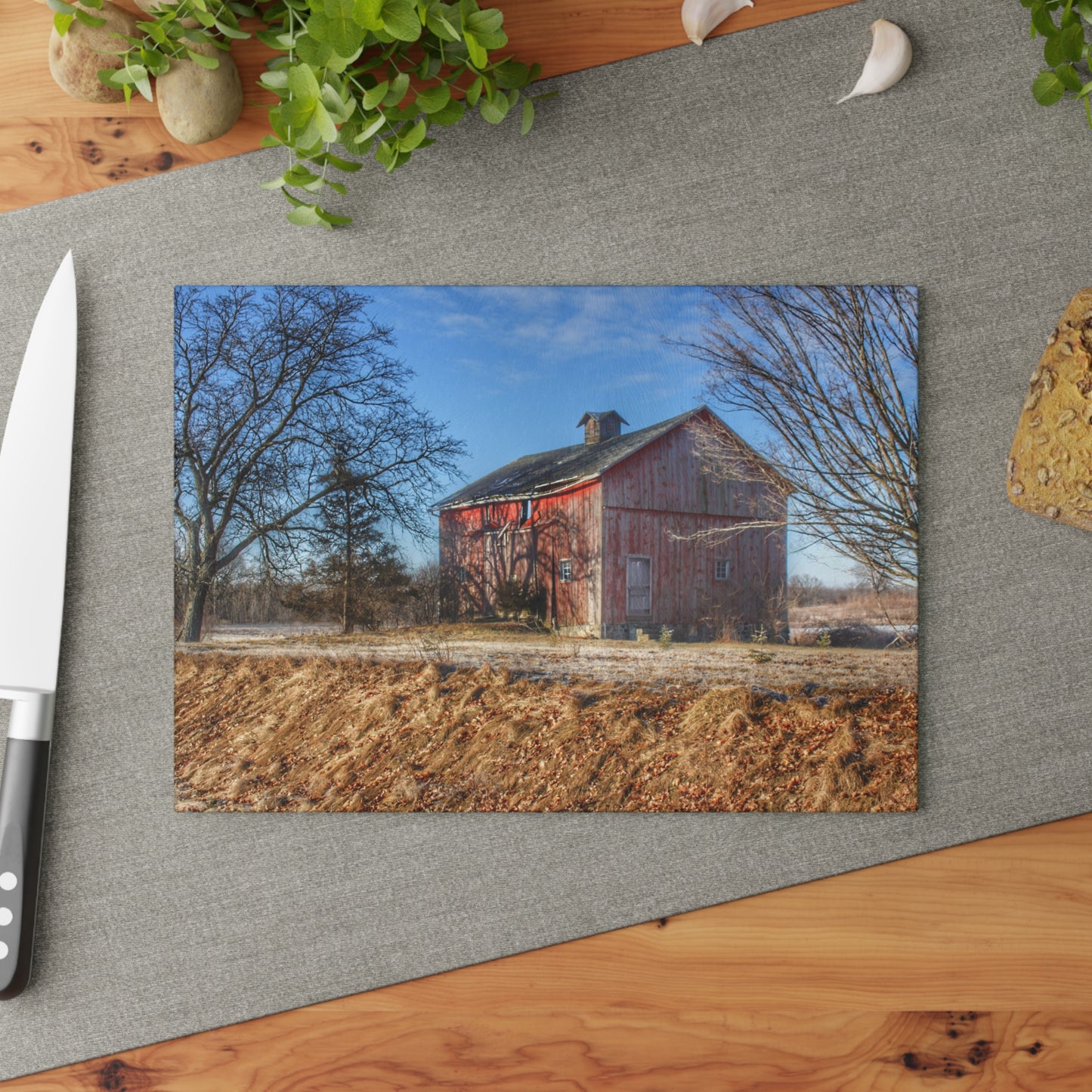 U R There Photography M-24 Barn at the Bend I Rustic Farmhouse Tempered-Glass Cutting Board