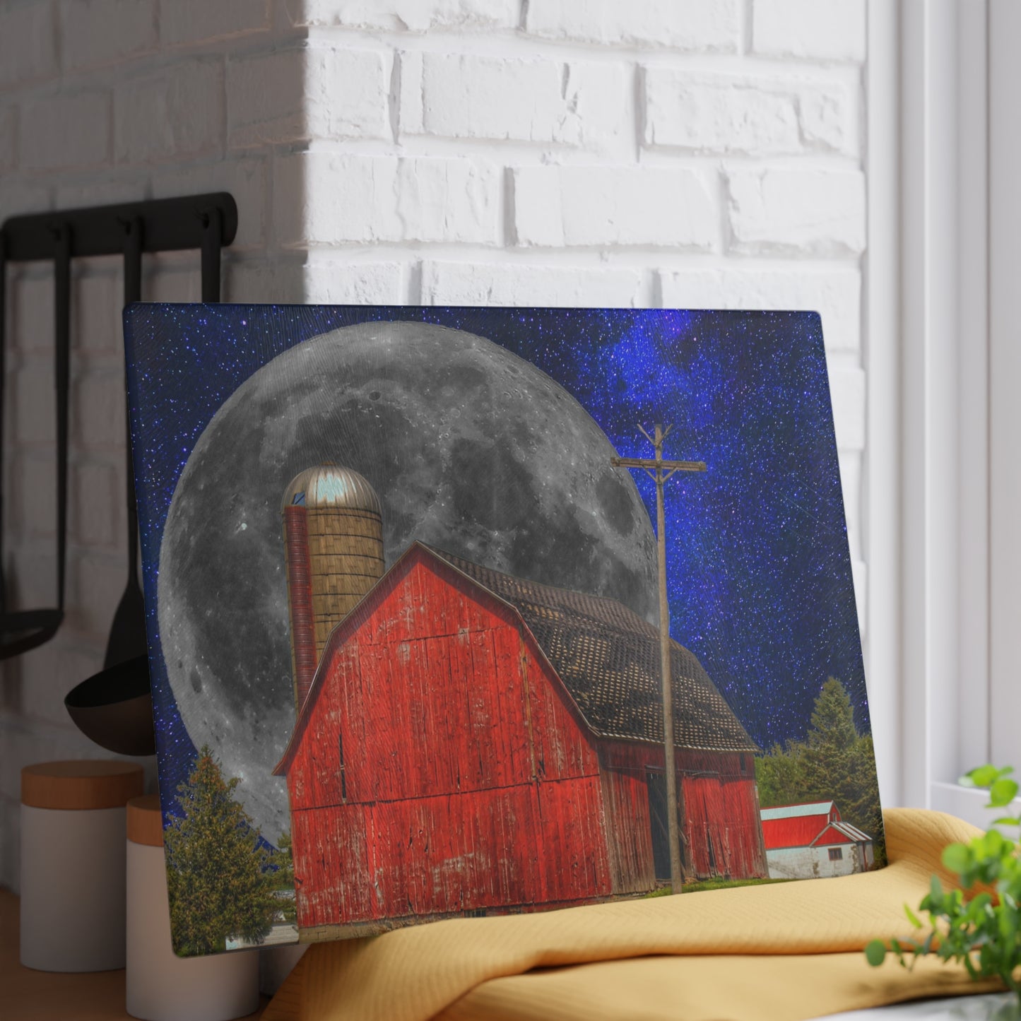 Barn Boutique Rustic Tempered-Glass Cutting Board| Moon over Hollenbeck