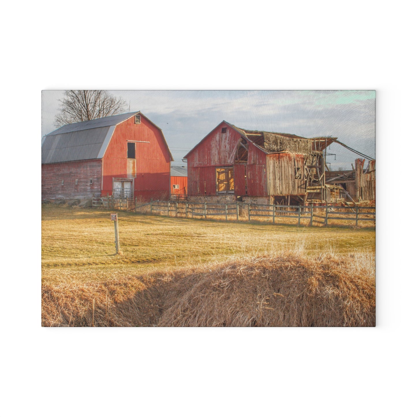 U R There Photography Irish Road Old Reds II Rustic Farmhouse Tempered-Glass Cutting Board