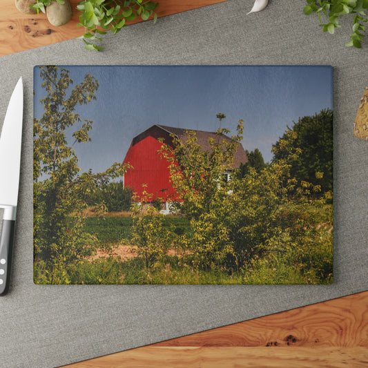 U R There Photography Beyond the Bushes Red Rustic Farmhouse Tempered-Glass Cutting Board