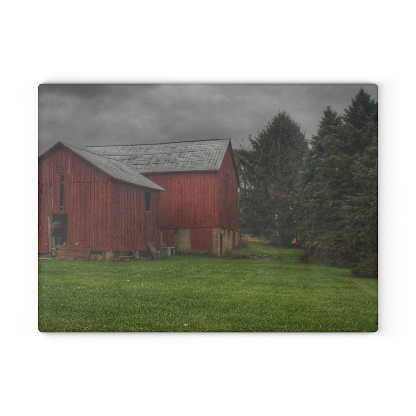 U R There Photography Bowers Road Red II Rustic Farmhouse Tempered-Glass Cutting Board