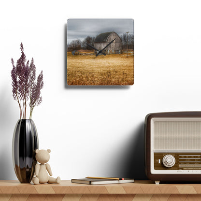 U R There Photography Laur Road Grey Rustic Farmhouse Acrylic Analog Wall Clock
