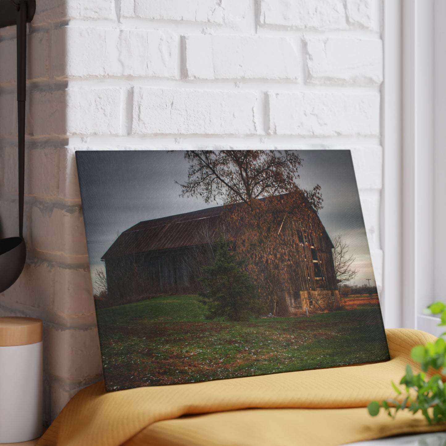 U R There Photography Melvin Grey Rustic Farmhouse Tempered-Glass Cutting Board