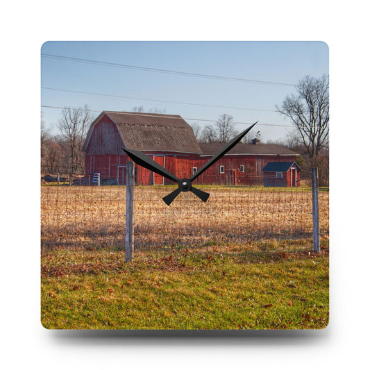 Pratt Road Little Red Rustic Farmhouse Acrylic Analog Wall Clock 10.75'' × 10.75'' (Square)