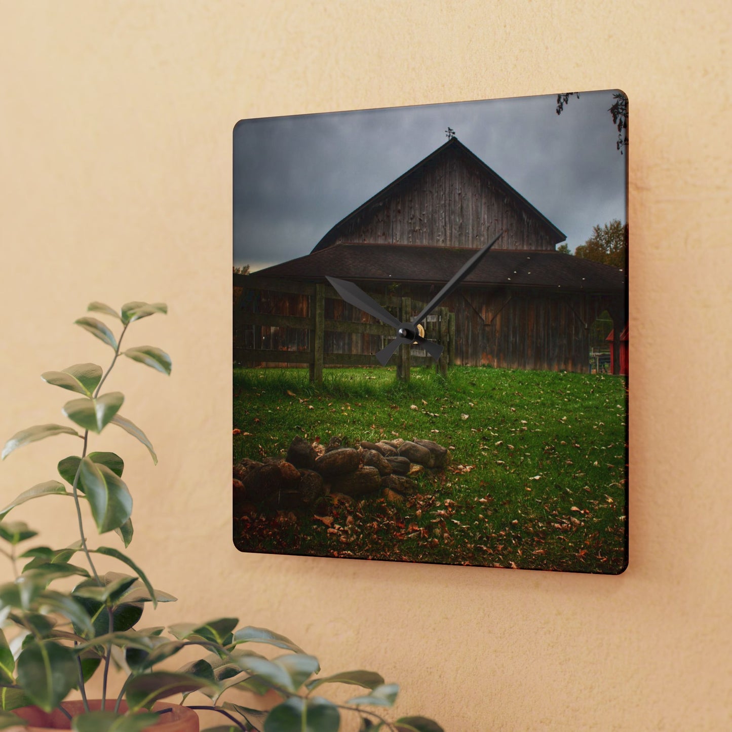 U R There Photography Chalet Grey II Rustic Farmhouse Acrylic Analog Wall Clock