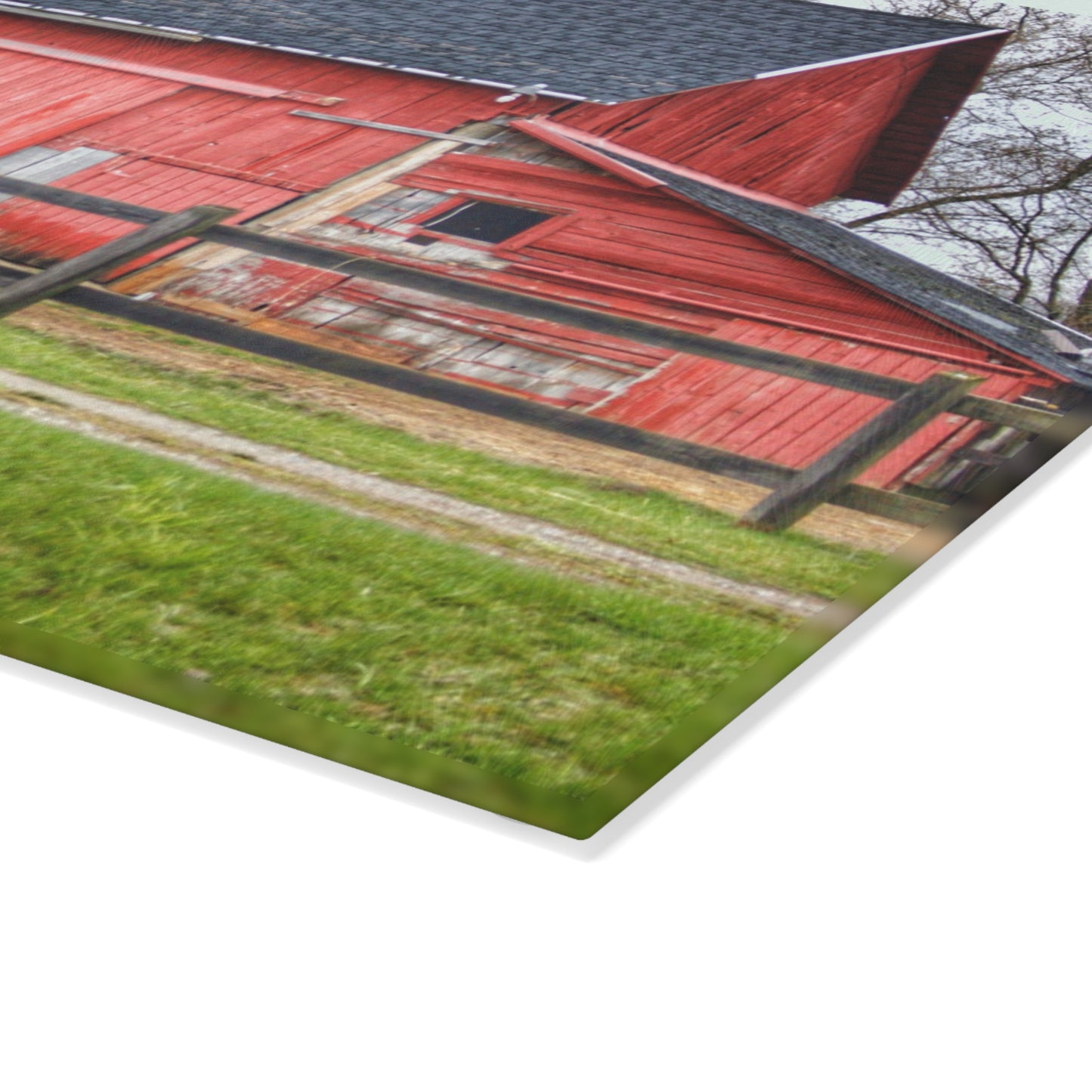 U R There Photography M-21 Roadside Stable II Rustic Farmhouse Tempered-Glass Cutting Board