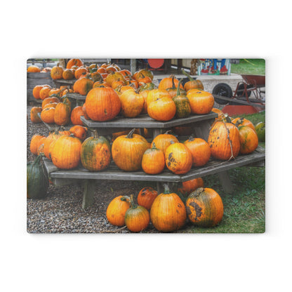 Barn Boutique Rustic Tempered-Glass Cutting Board| Tabletop Pumpkins