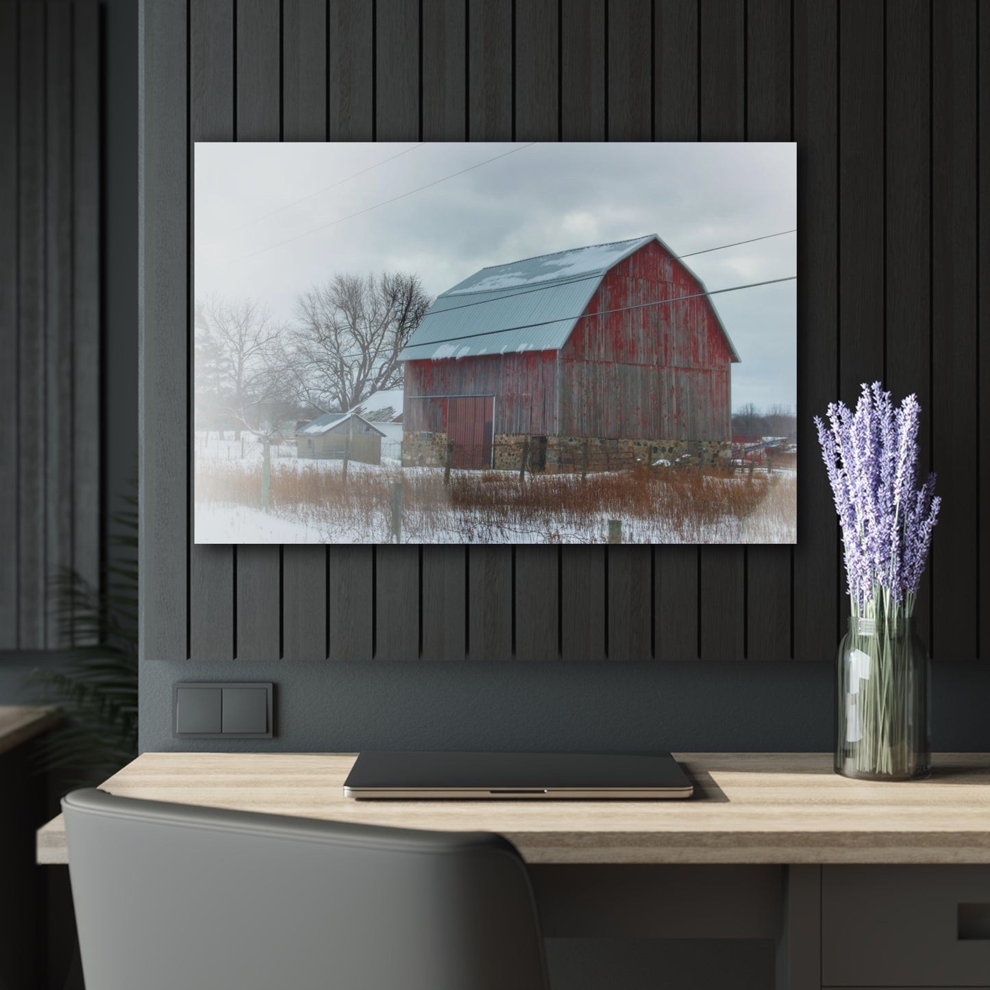 U R There Photography Lake Pleasant Stone Red and Little Grey Rustic Farmhouse Acrylic Wall Print