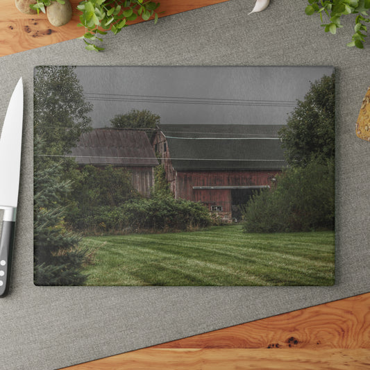 U R There Photography Bowers Road Grey Duo II Rustic Farmhouse Tempered-Glass Cutting Board