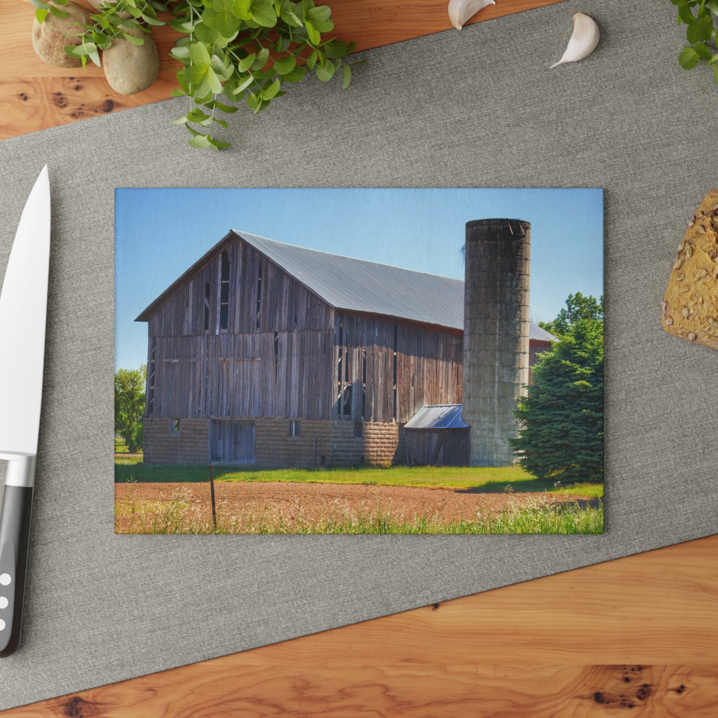 U R There Photography Gilford Grey III Rustic Farmhouse Tempered-Glass Cutting Board