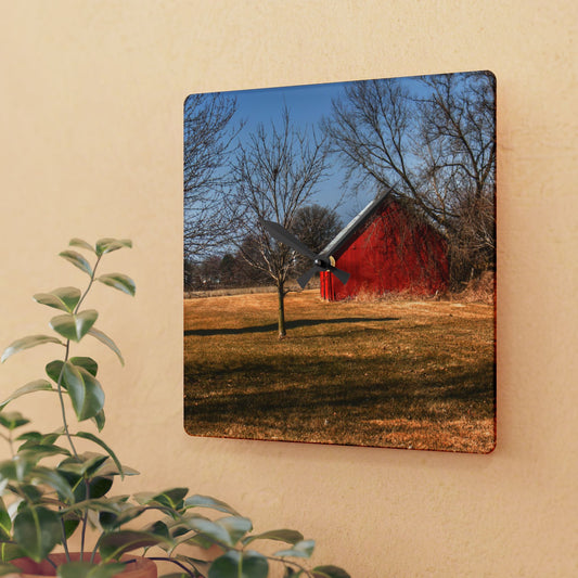 U R There Photography Romeo Plank Little Red Rustic Farmhouse Acrylic Analog Wall Clock