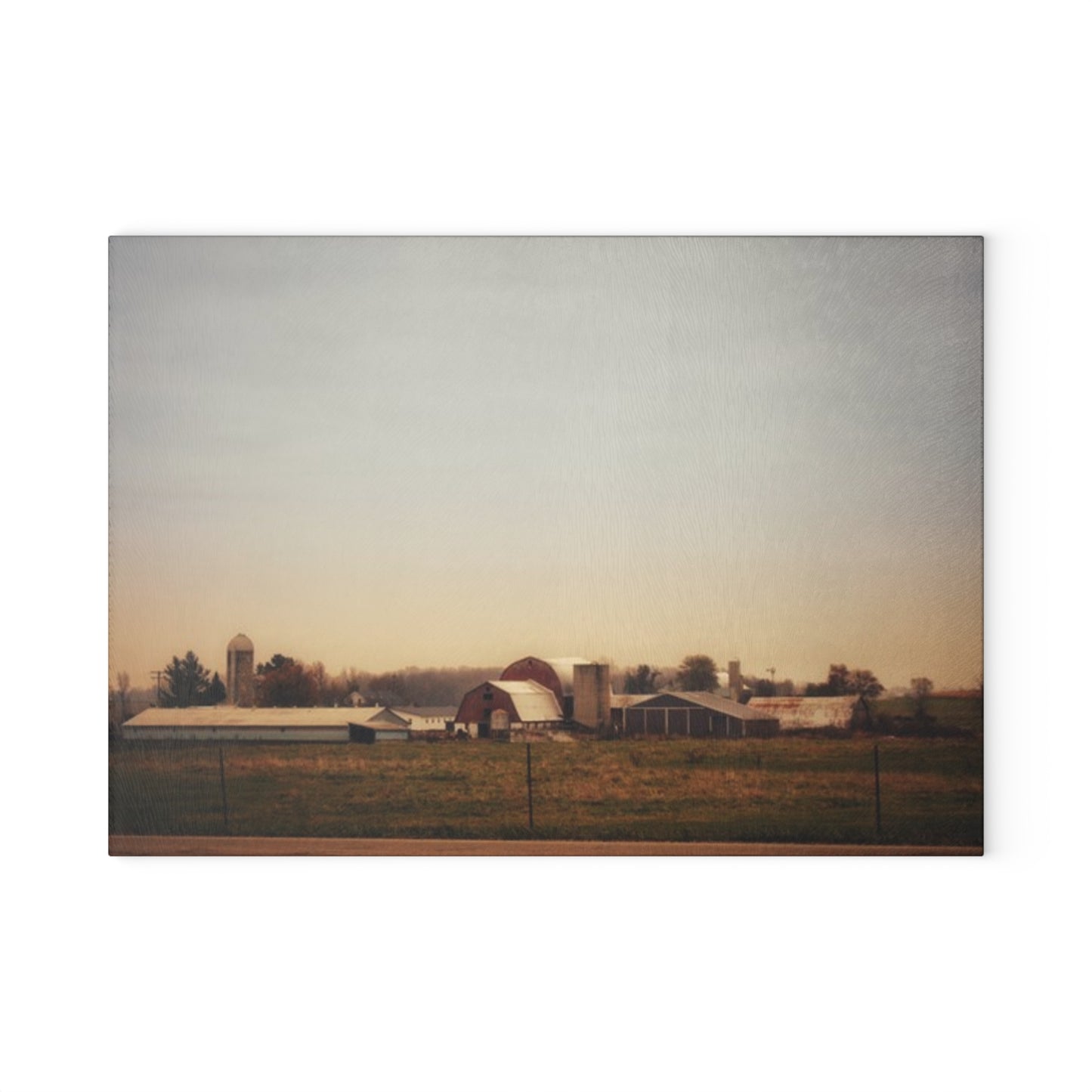 U R There Photography Marlette Road Farm II Rustic Farmhouse Tempered-Glass Cutting Board