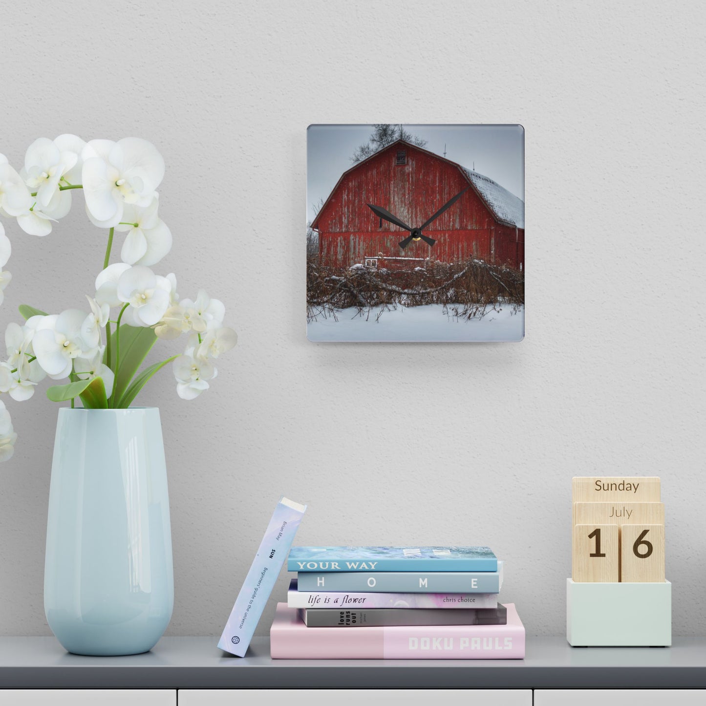 U R There Photography Hadley Road Barn at the Bend Rustic Farmhouse Acrylic Analog Wall Clock