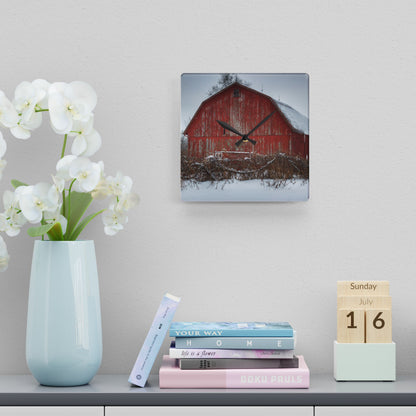 U R There Photography Hadley Road Barn at the Bend Rustic Farmhouse Acrylic Analog Wall Clock