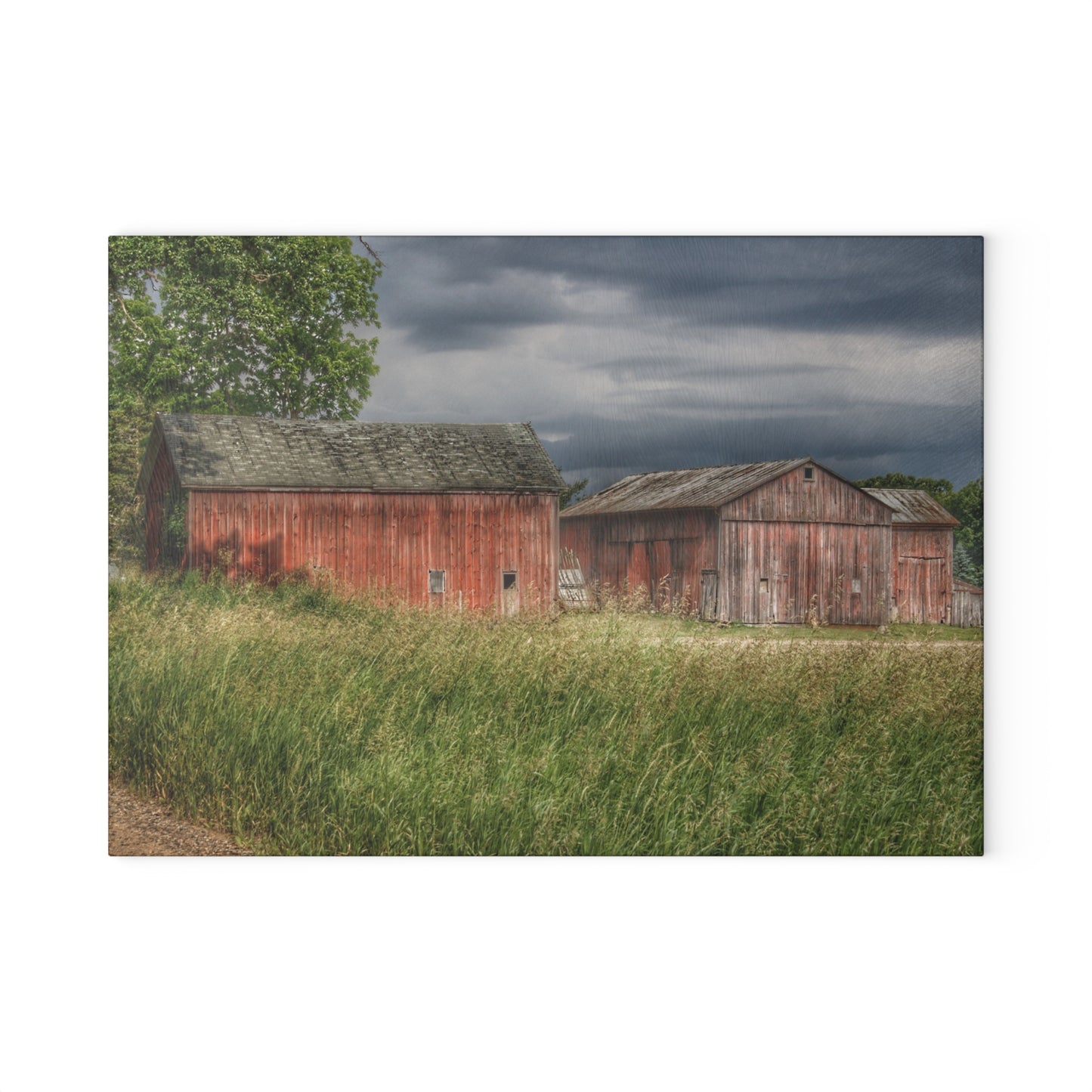 U R There Photography Hunters Creek Reds Rustic Farmhouse Tempered-Glass Cutting Board