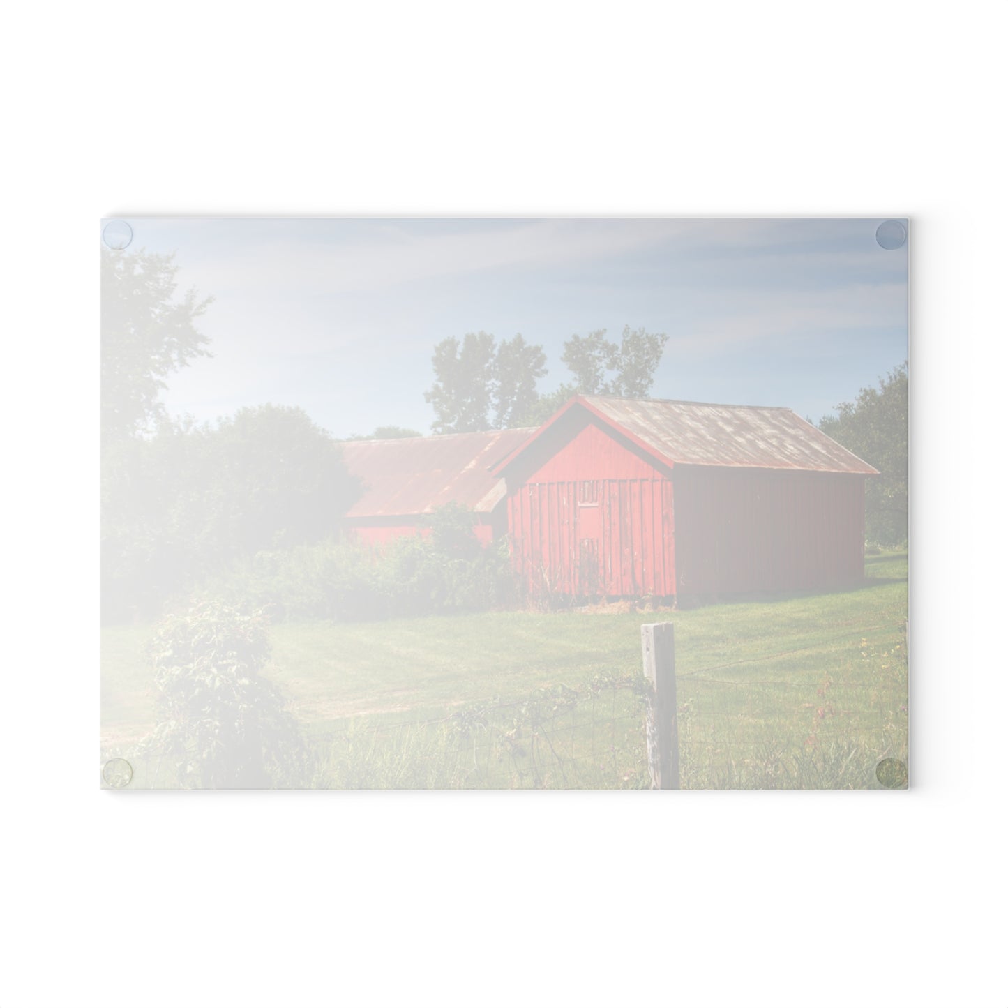 U R There Photography South Oak Road Reds II Rustic Farmhouse Tempered-Glass Cutting Board