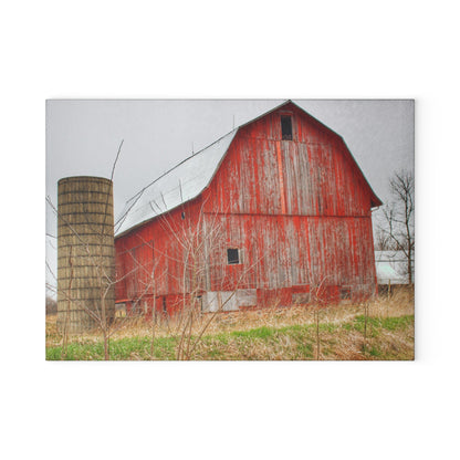 U R There Photography Columbiaville Red 2020 Rustic Farmhouse Tempered-Glass Cutting Board
