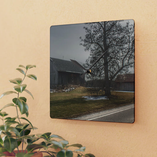 U R There Photography Roadside Greys Rustic Farmhouse Acrylic Analog Wall Clock
