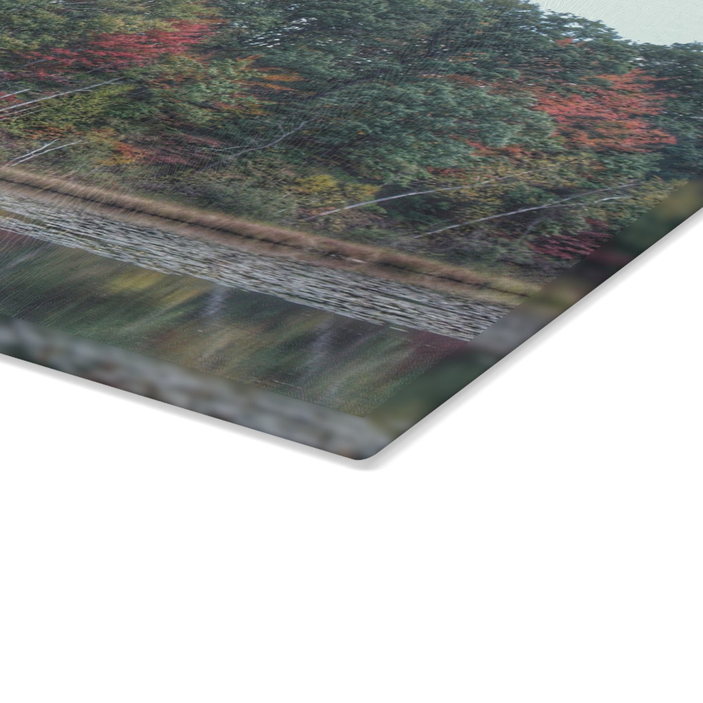 U R There Photography Fall on Murphy Lake IV Rustic Farmhouse Tempered-Glass Cutting Board