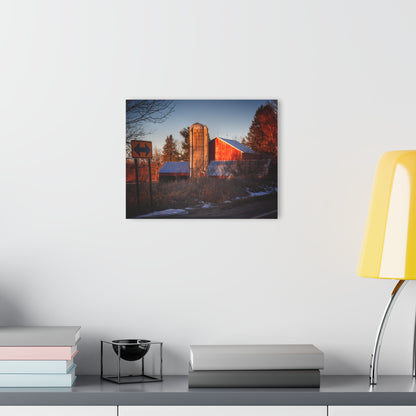 U R There Photography Mount Morris Road Reds and Silo in Winter Rustic Farmhouse Acrylic Wall Print