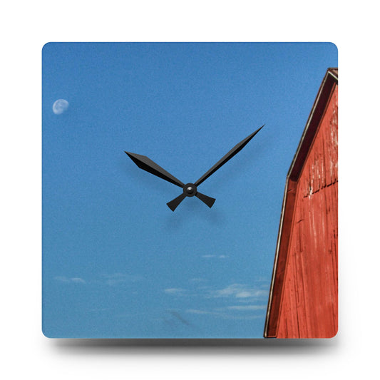 Fargo Road Red II Rustic Farmhouse Acrylic Analog Wall Clock 10.75'' × 10.75'' (Square)
