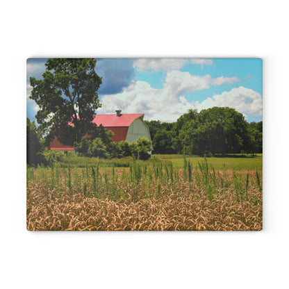 U R There Photography Northern White Rustic Farmhouse Tempered-Glass Cutting Board 8 "x 11"