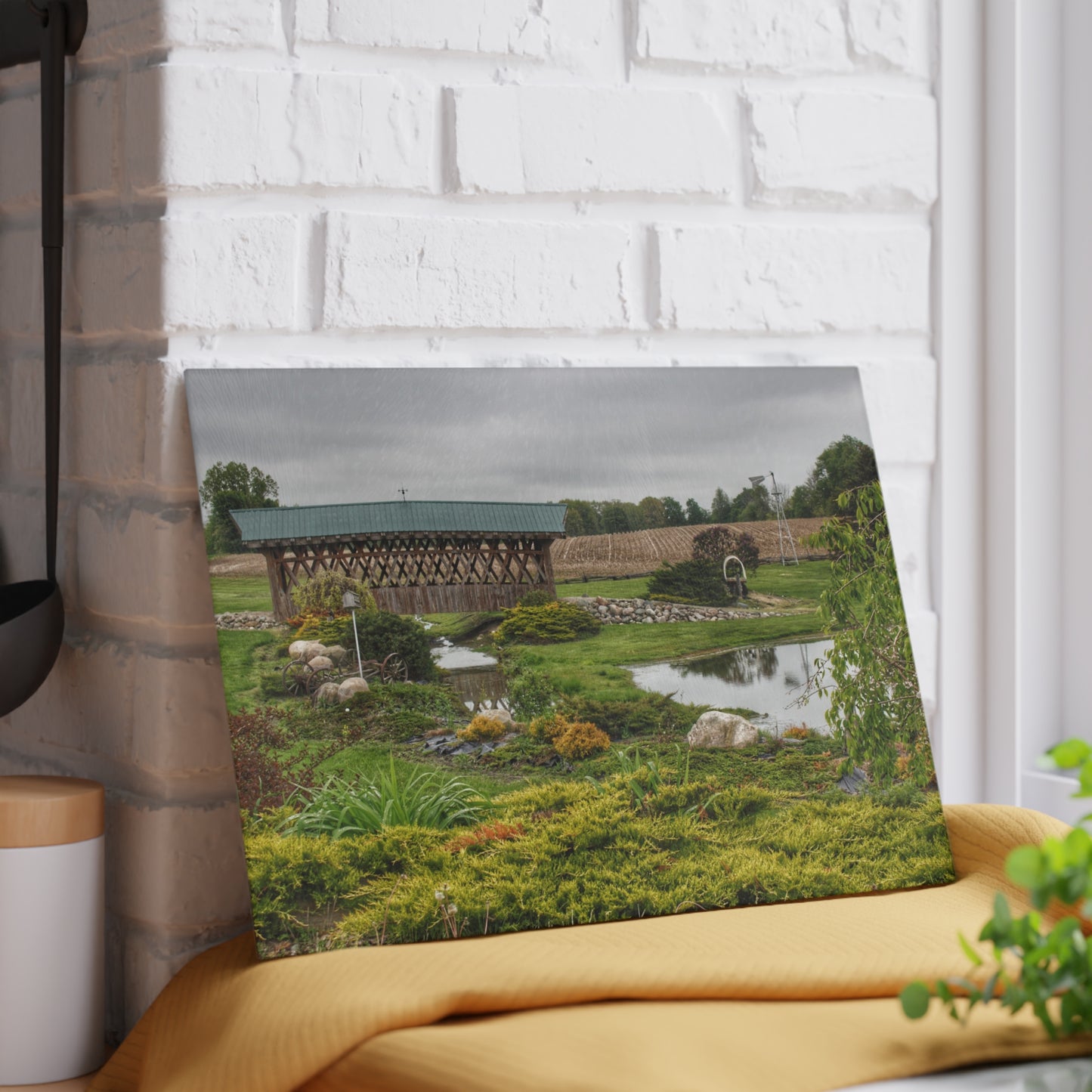 U R There Photography Bridge of Summer Road II Rustic Farmhouse Tempered-Glass Cutting Board 8"x 11"