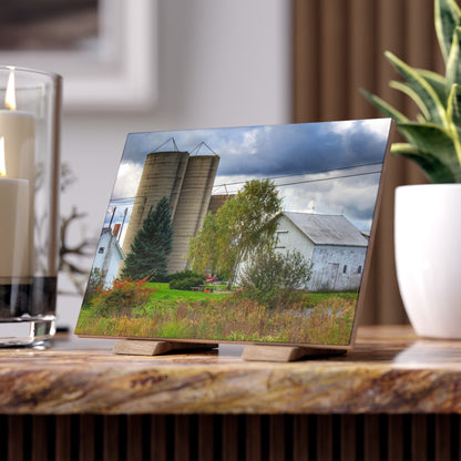 U R There Photography Baldwin White and Silos Rustic Farmhouse Decorative Ceramic Tile 6" × 8" Matte