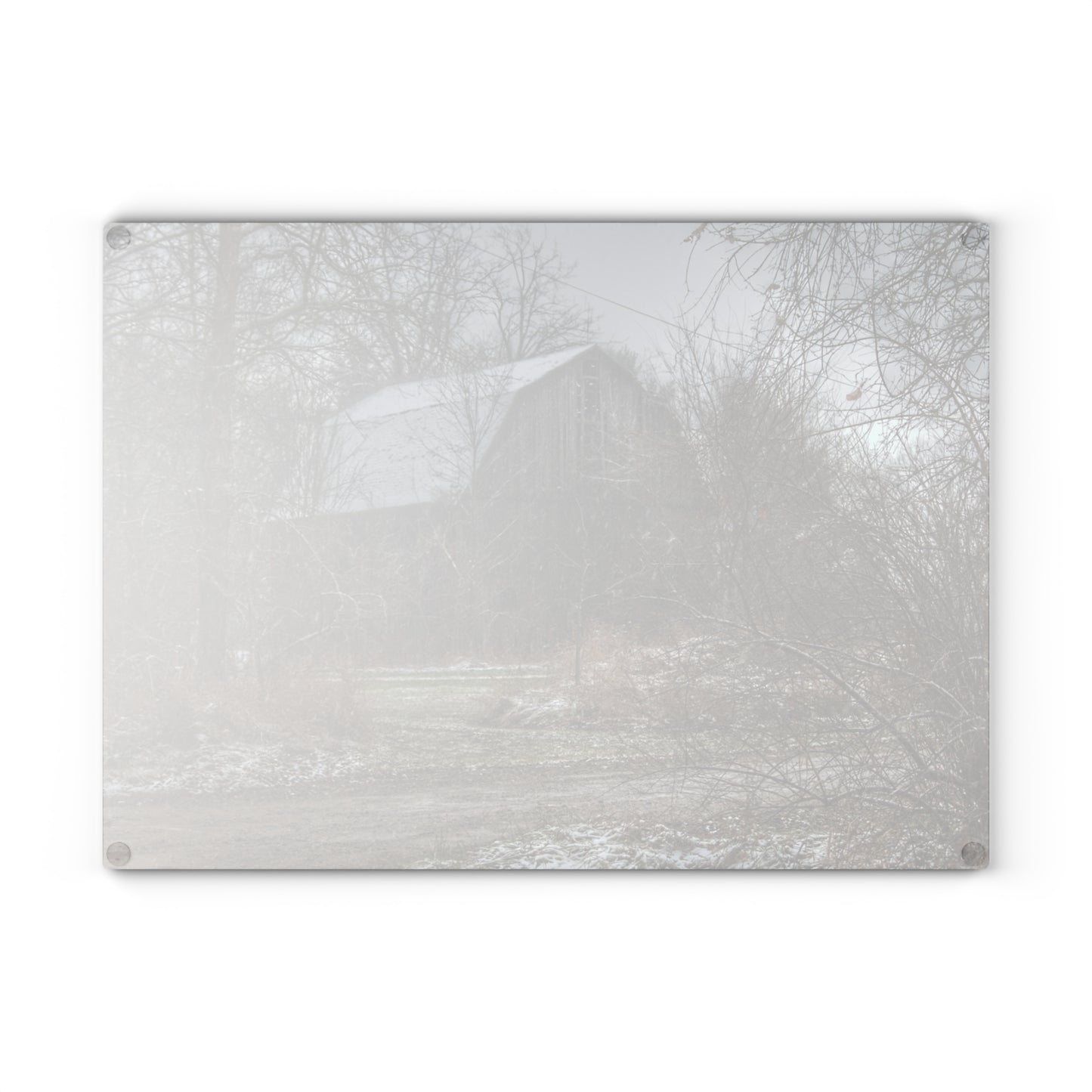 U R There Photography Bishop Road Winter Grey Rustic Farmhouse Tempered-Glass Cutting Board